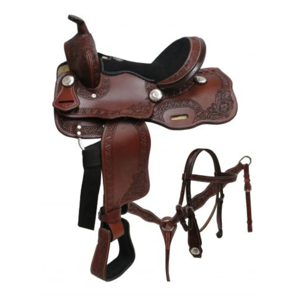 12" DOUBLE T PONY SADDLE SET WITH FLORAL TOOLING