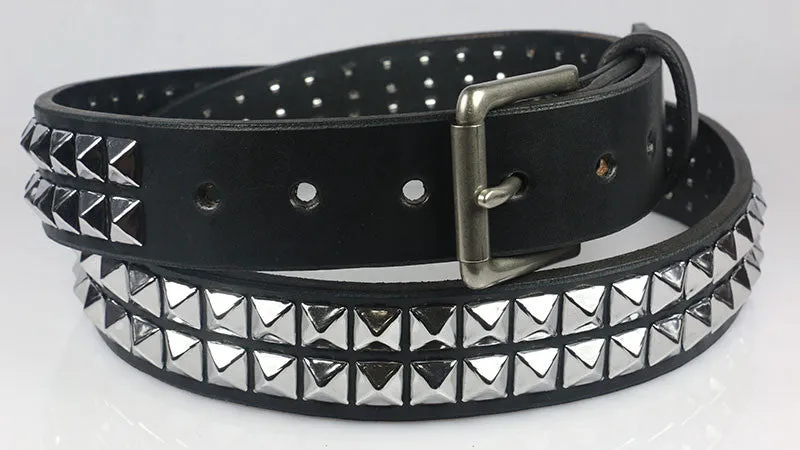 2 Row Pyramid Studded Leather Belt