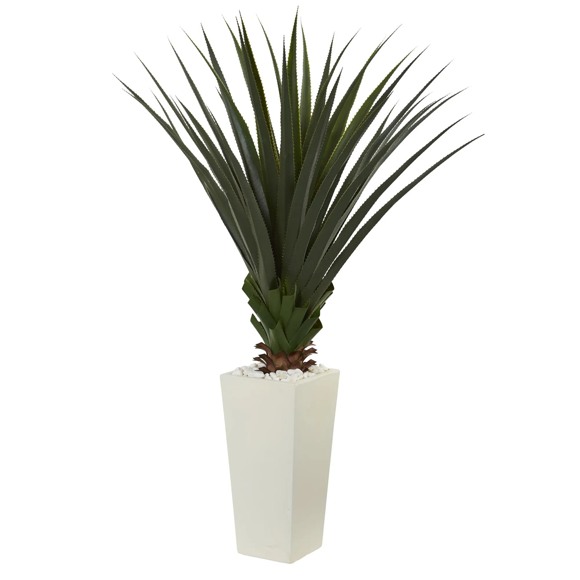 60" Spiky Agave Artificial Plant in White Tower Planter - Low Maintenance, Life-Like & Vibrant Silk Plants For Busy People.