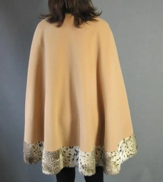 60s Cape 70s Vintage Mod Faux Cheetah Trim Camel Country Pacer VFG