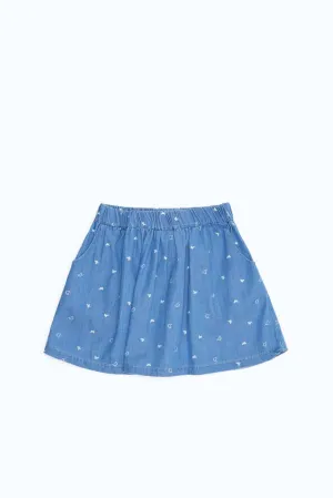 Baby Girls Blue Printed Denim Skirt