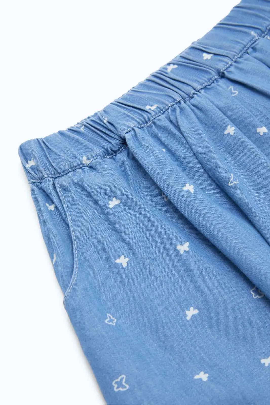 Baby Girls Blue Printed Denim Skirt