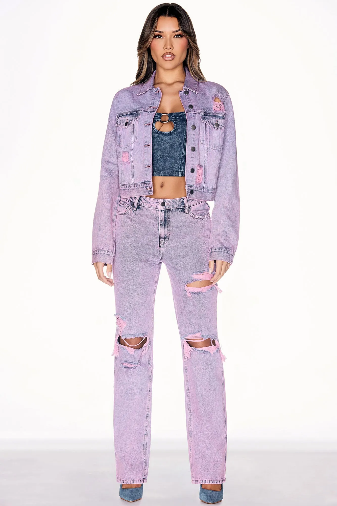 Best Energy Ripped Denim Jacket - Pink