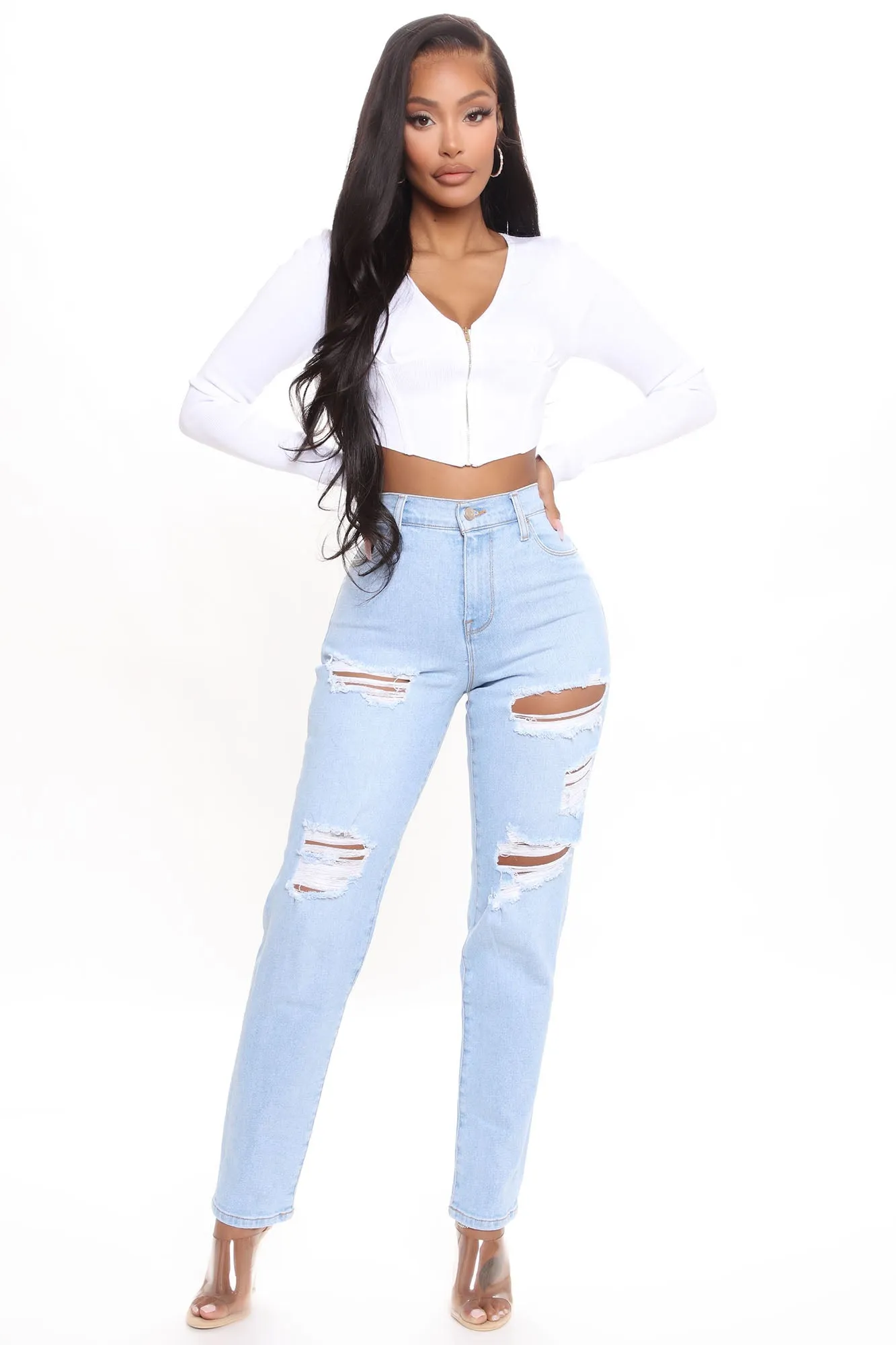 Better Together Ripped Boyfriend Jeans - Light Blue Wash