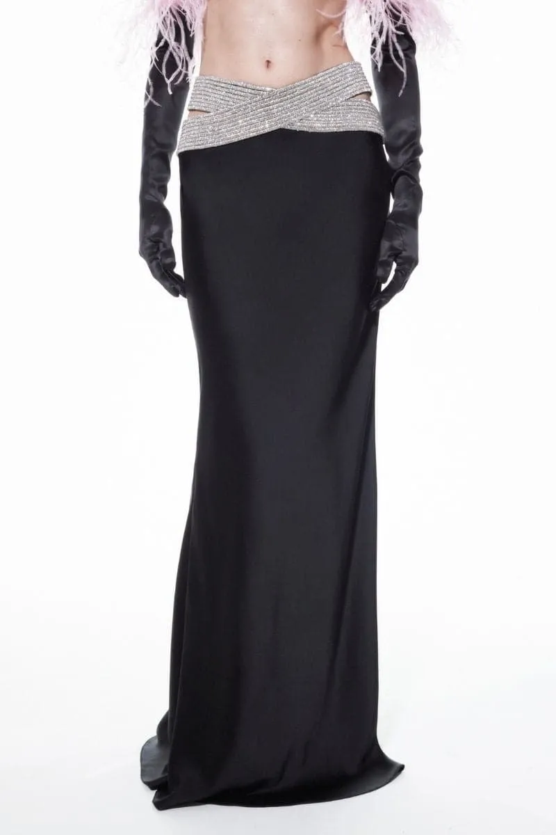 BLACK ETERNITY EMBELLISHED MAXI SKIRT