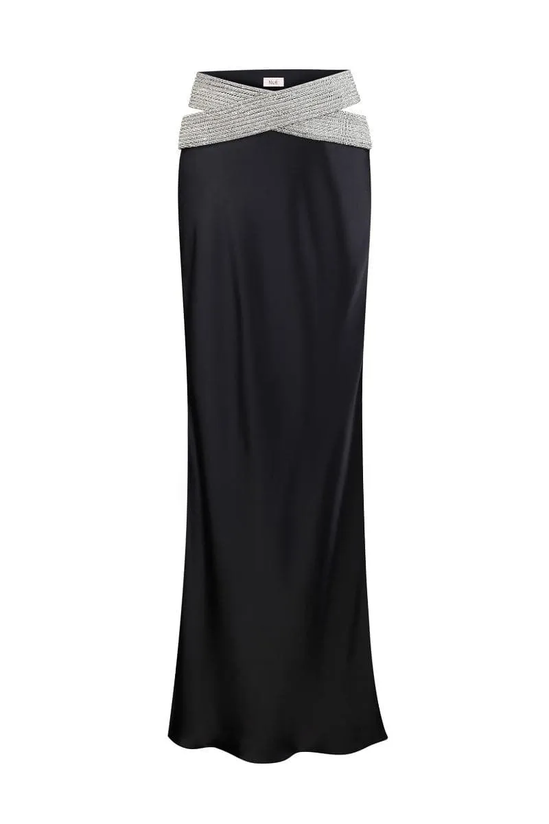 BLACK ETERNITY EMBELLISHED MAXI SKIRT