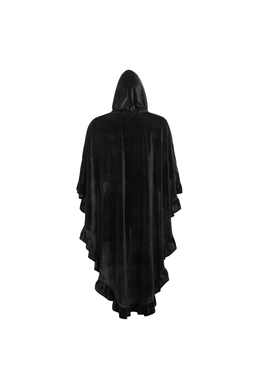 Black Velvet Hooded Ruffle Cape