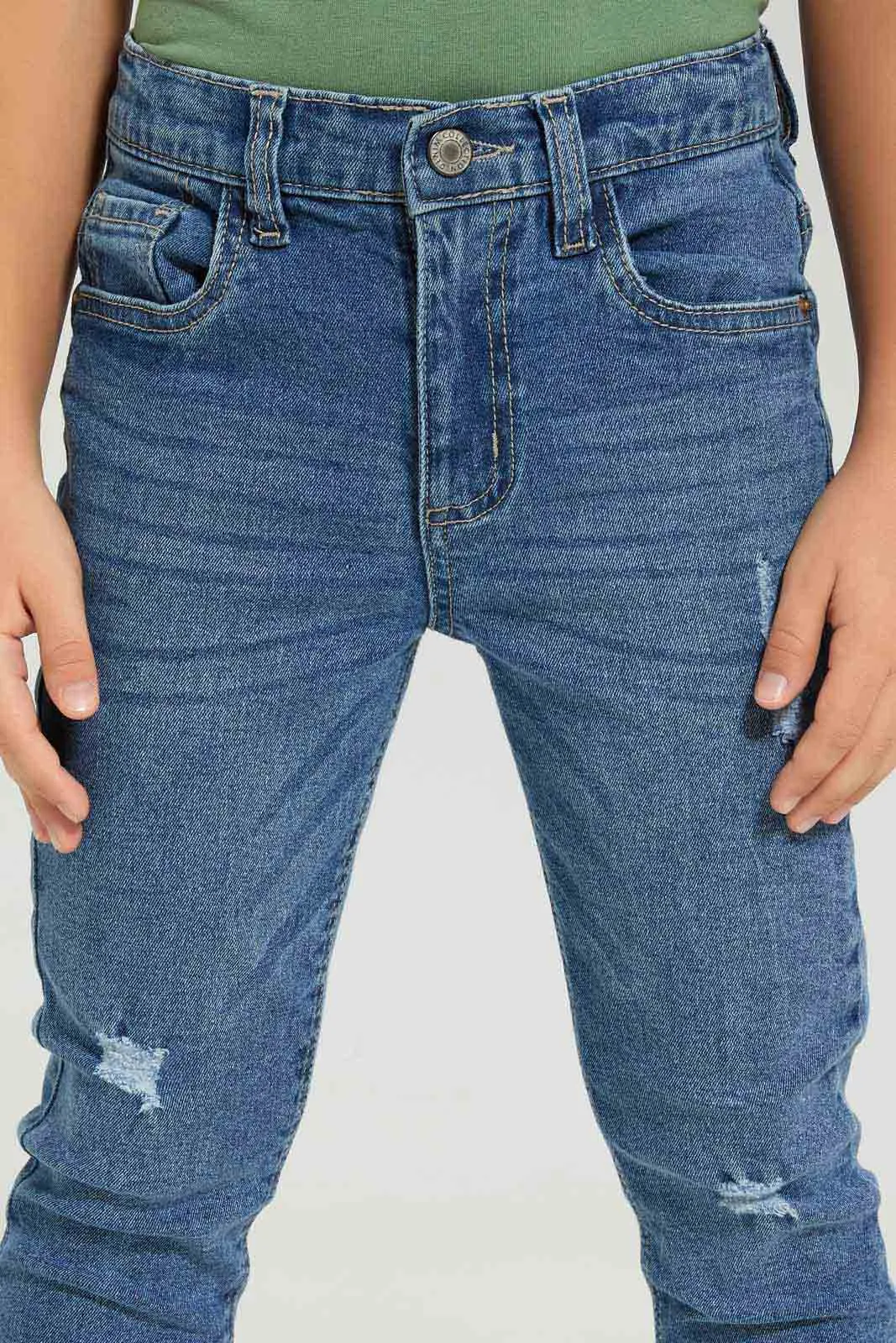 Boys Blue Mid Wash Ripped Jean