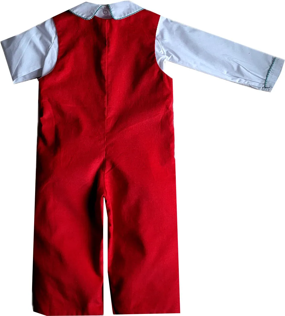 Boy's "Christmas Noel" Red Smocked Overall with White top