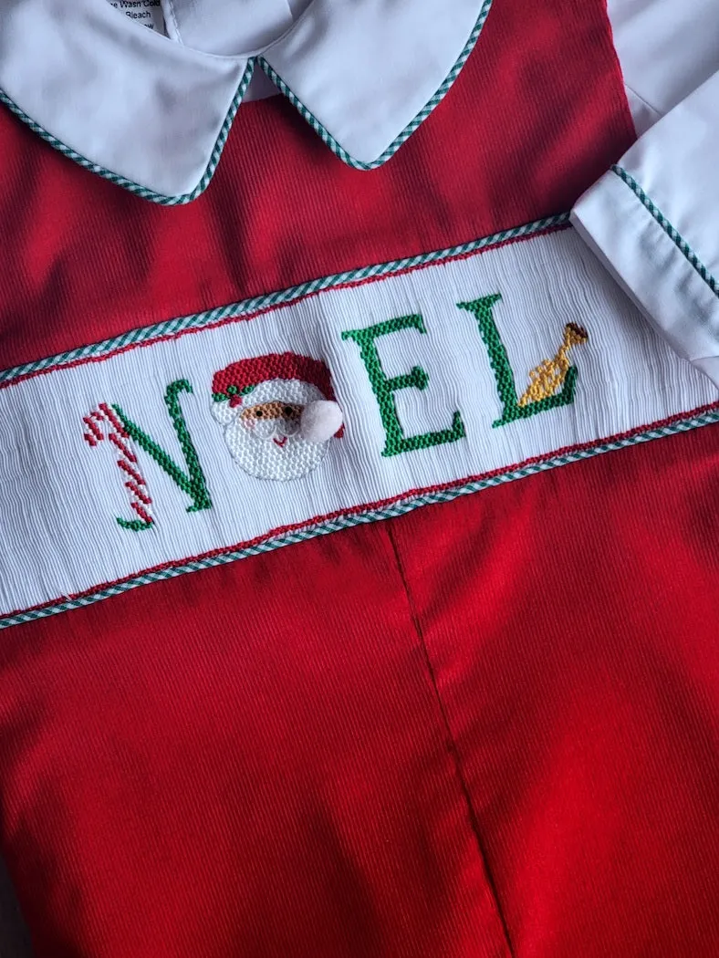 Boy's "Christmas Noel" Red Smocked Overall with White top