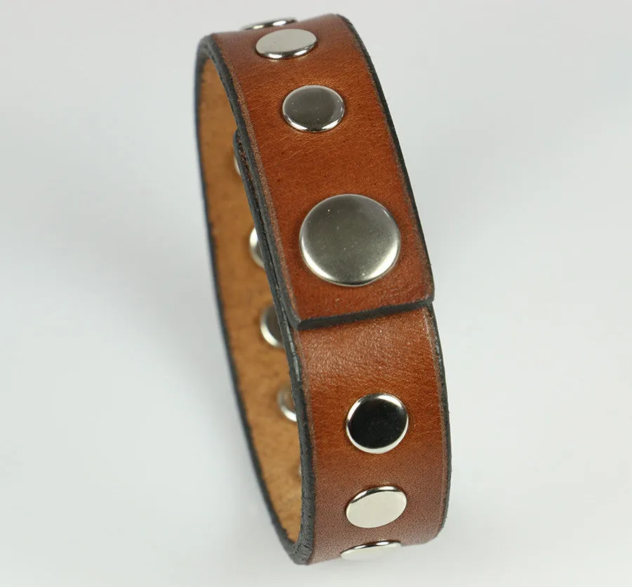 Brown Men's Leather Bracelet with Rivets