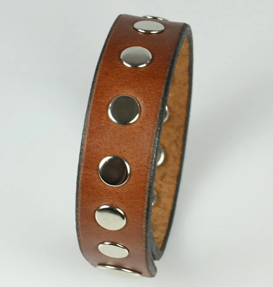 Brown Men's Leather Bracelet with Rivets