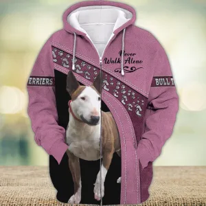 Bull Terriers Love Never Walk Alone 3D Full Print Shirts, Dog Memorial Gifts for loss of Dog