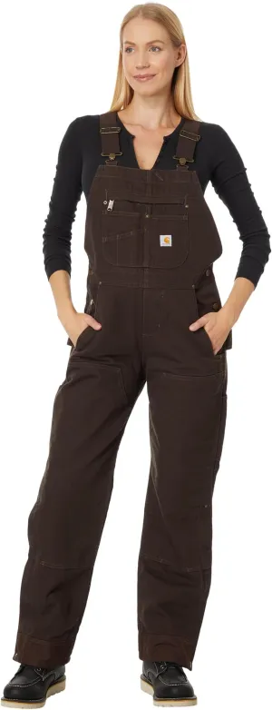 Carhartt Washed Quilted Bib Overalls in Dark Brown