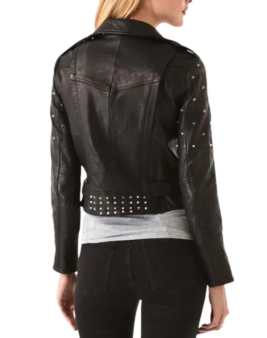 Celia Studded Black Biker Leather Jacket