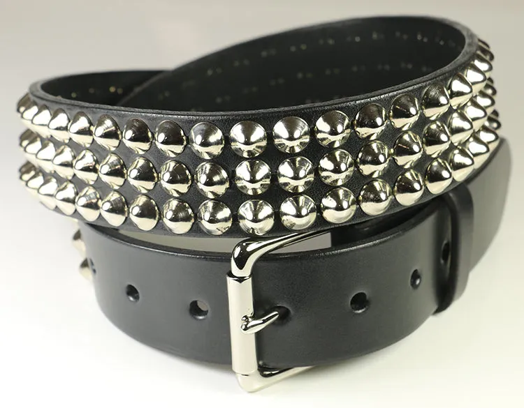 Classic Conical Studded Leather Belt - Three Row