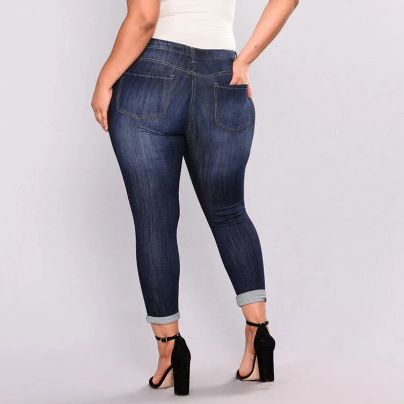 Cut Out Distressed Ripped Knee High-Waist Denim Jeans