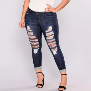 Cut Out Distressed Ripped Knee High-Waist Denim Jeans