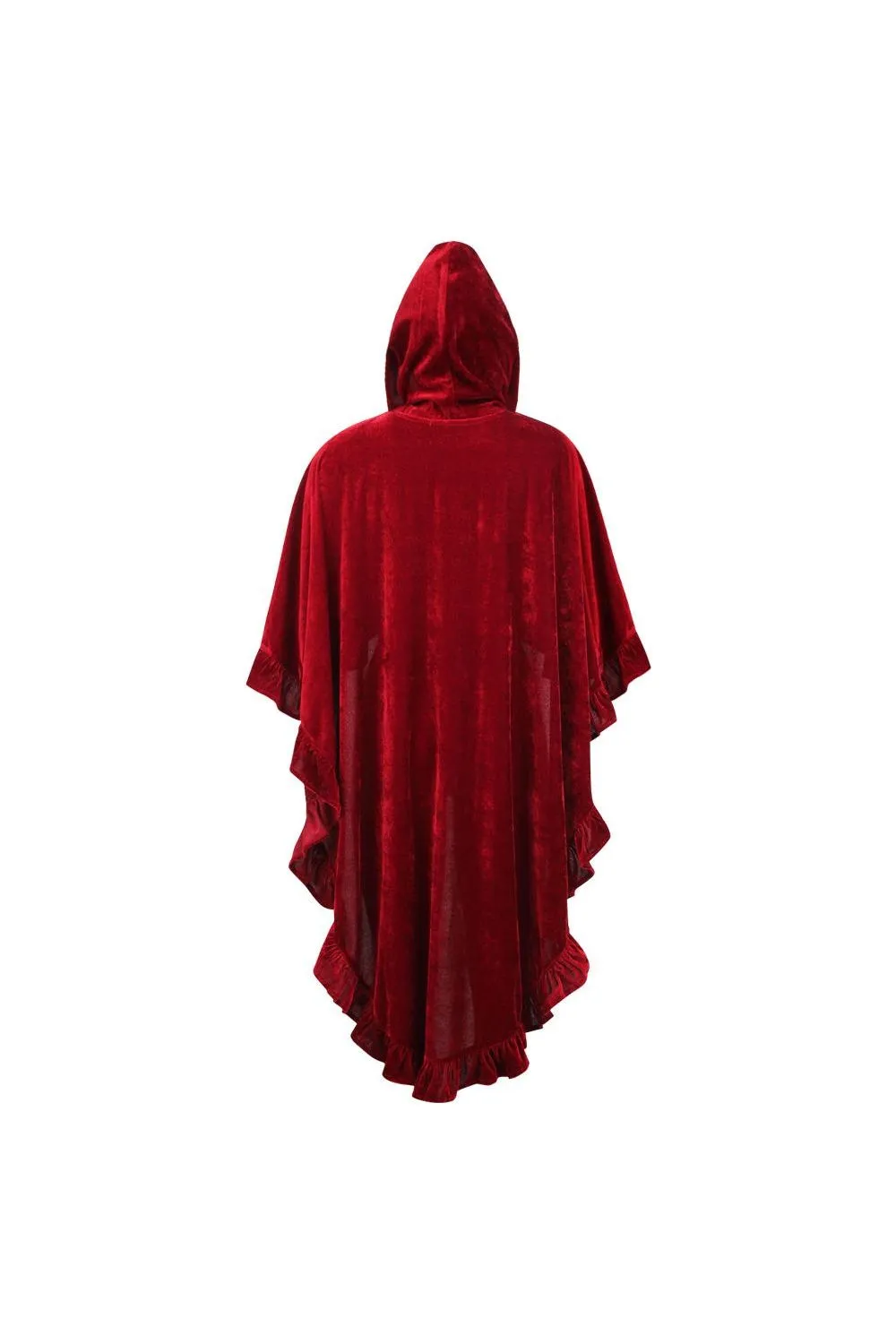 Dark Red Velvet Hooded Ruffle Cape