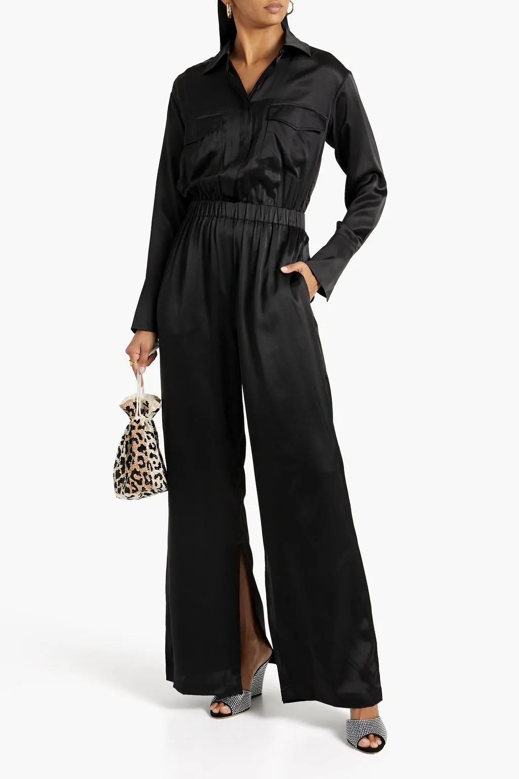 Emma wide-fit silk satin jumpsuit NICHOLAS, black