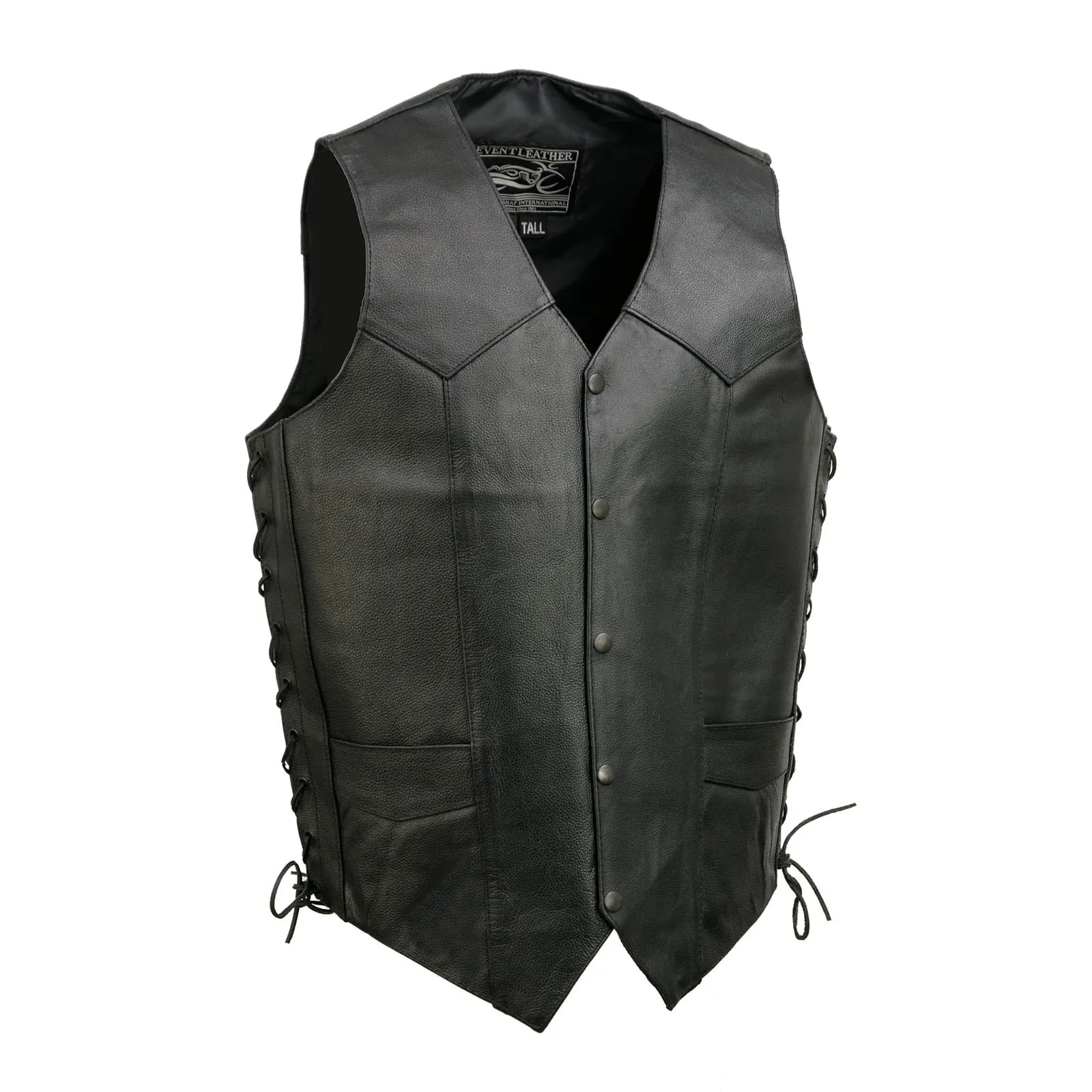 Event Leather EL5315TALL Black Motorcycle Leather Vest for Men's Tall Sizes Riding Club Adult Motorcycle Vests