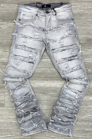 Focus- ripped stacked denim jeans (grey)