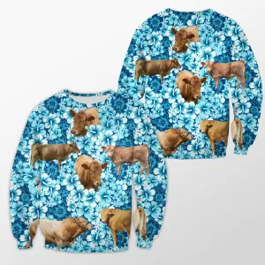 Gelbvieh Blue Floral Pattern 3D Crewneck Christmas Sweatshirt