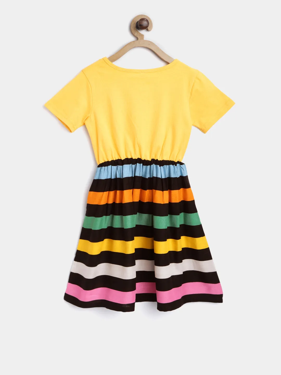 Gilr's Embellished Rainbow And Stripe Printed Dress - StyleStone Kid