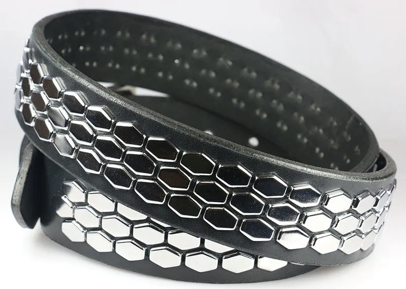 Hexagon Studded Leather Belt