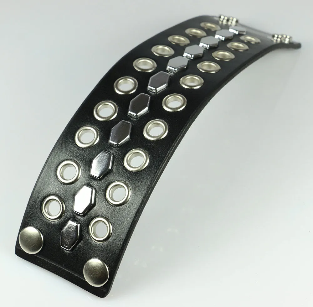 Hexagon Studded Leather Wristband, with Eyelets