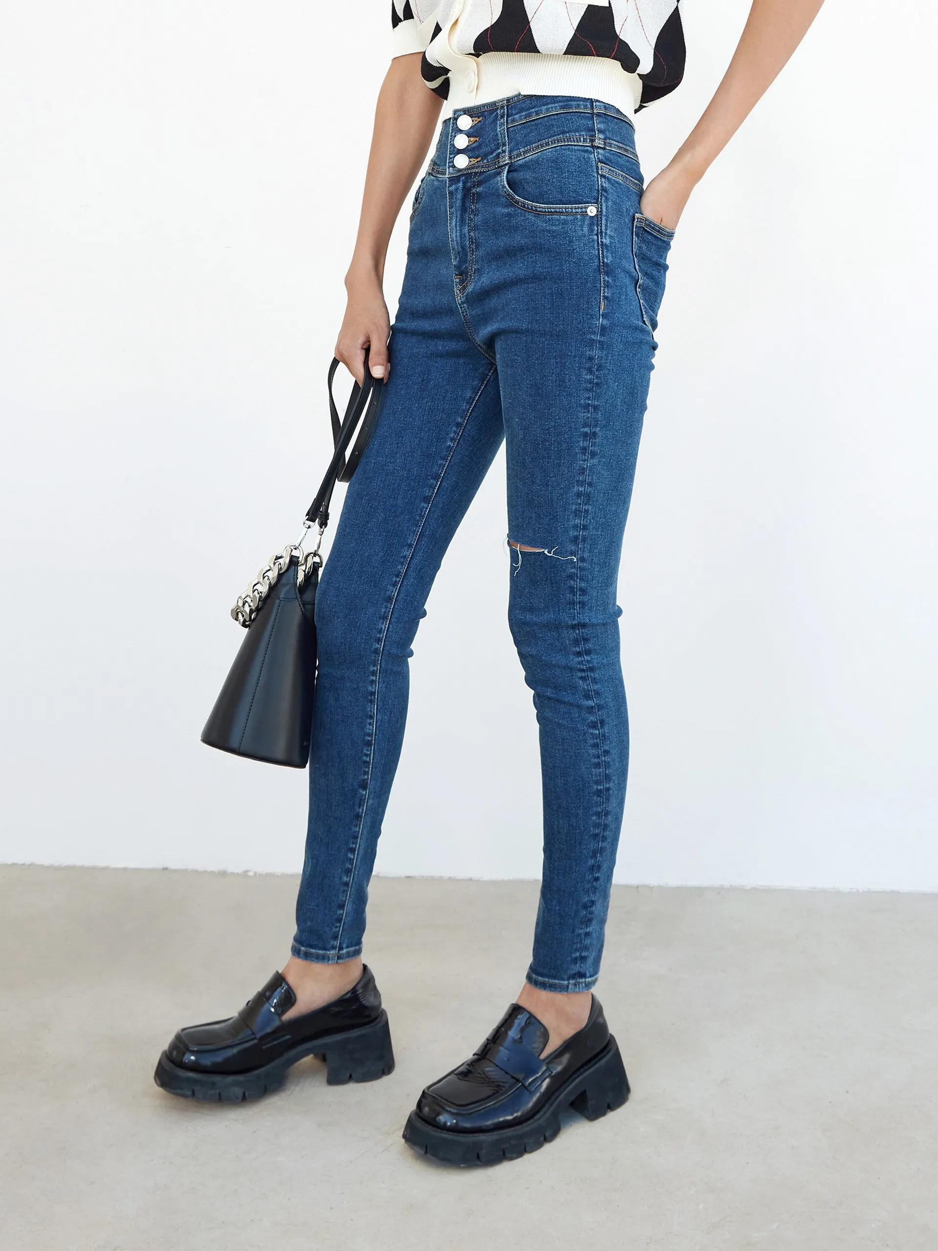 High Rise Cutout Skinny Jeans