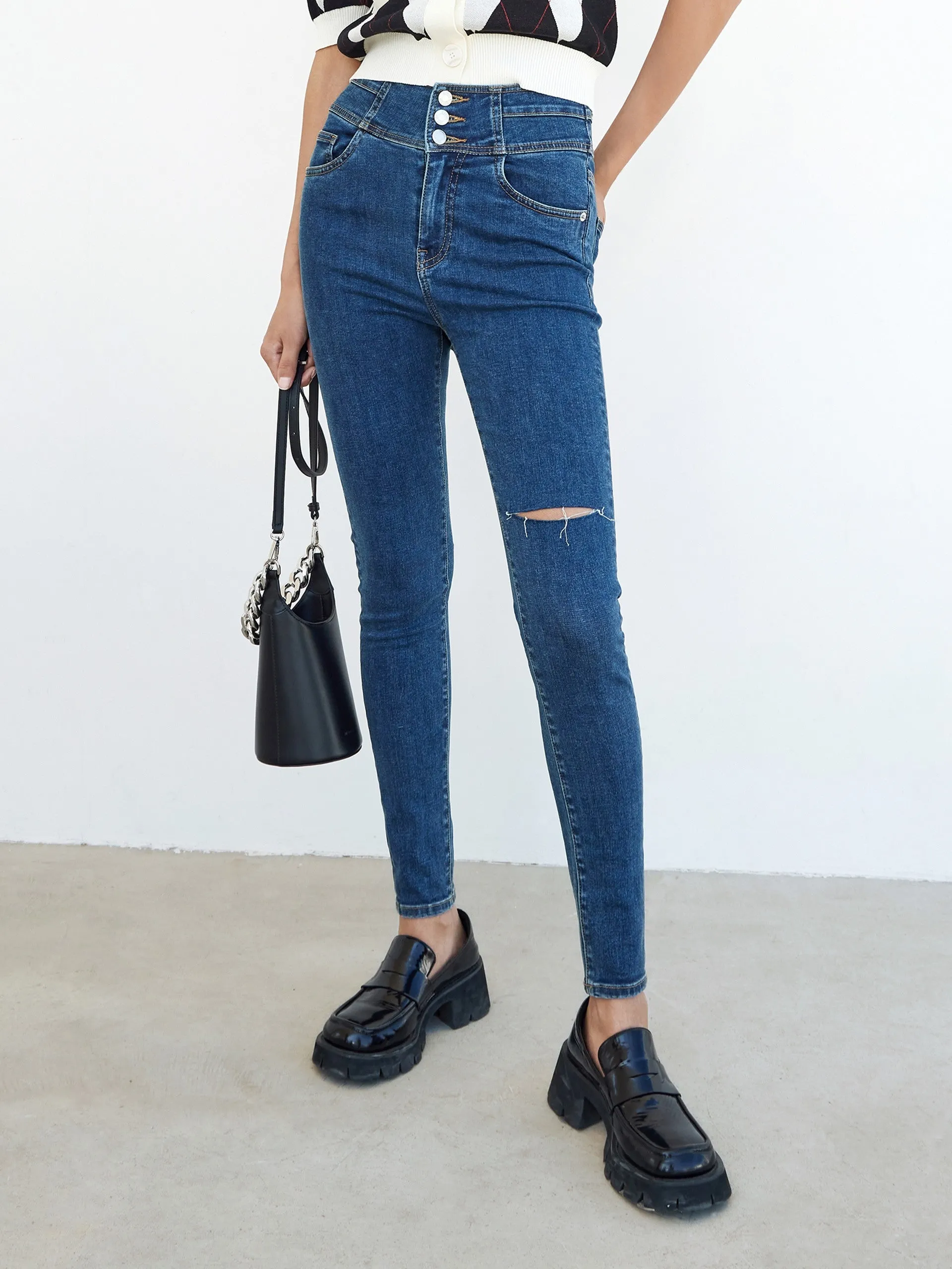 High Rise Cutout Skinny Jeans