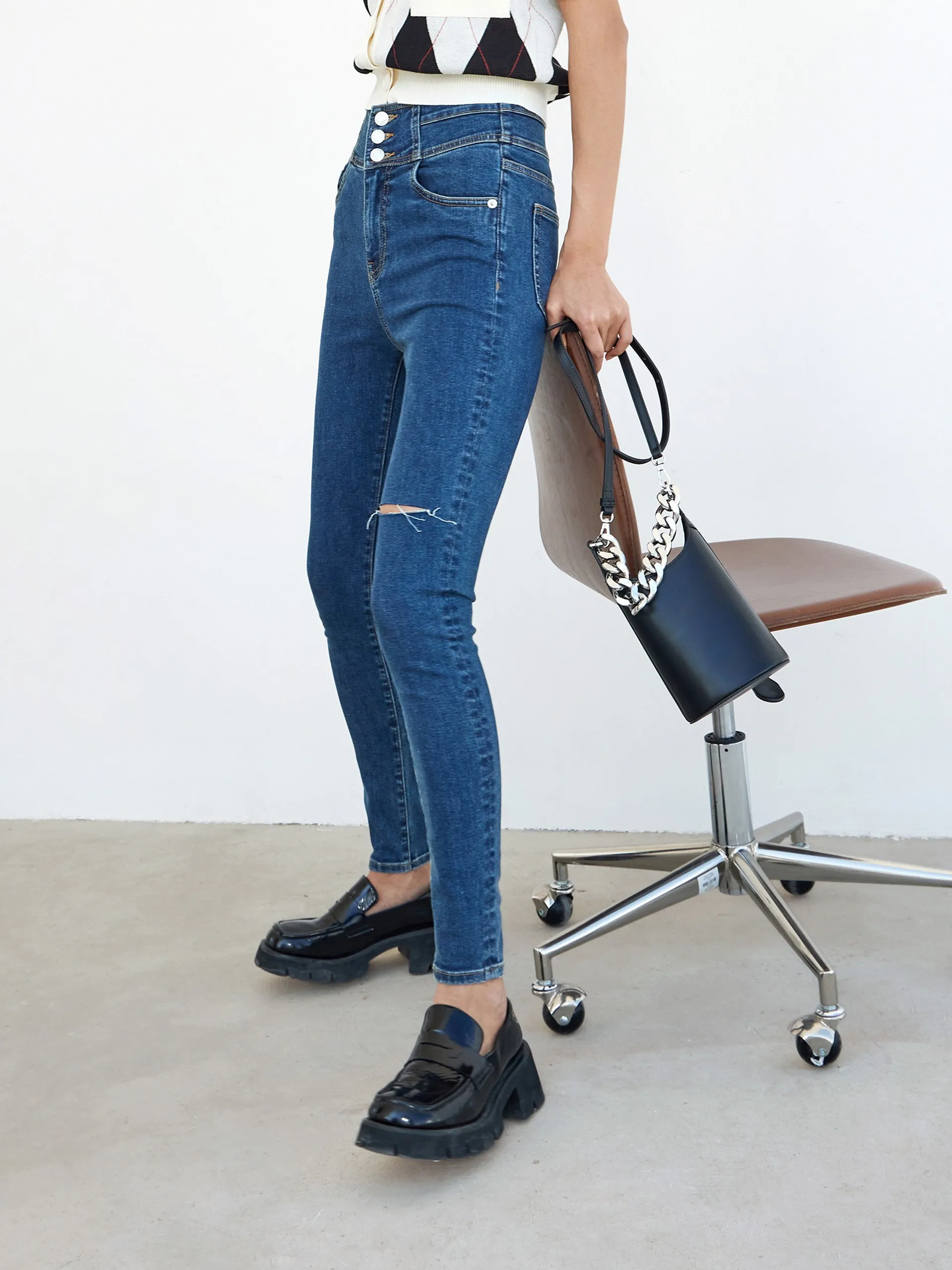 High Rise Cutout Skinny Jeans