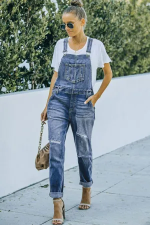 Jessie Distressed Denim Overalls