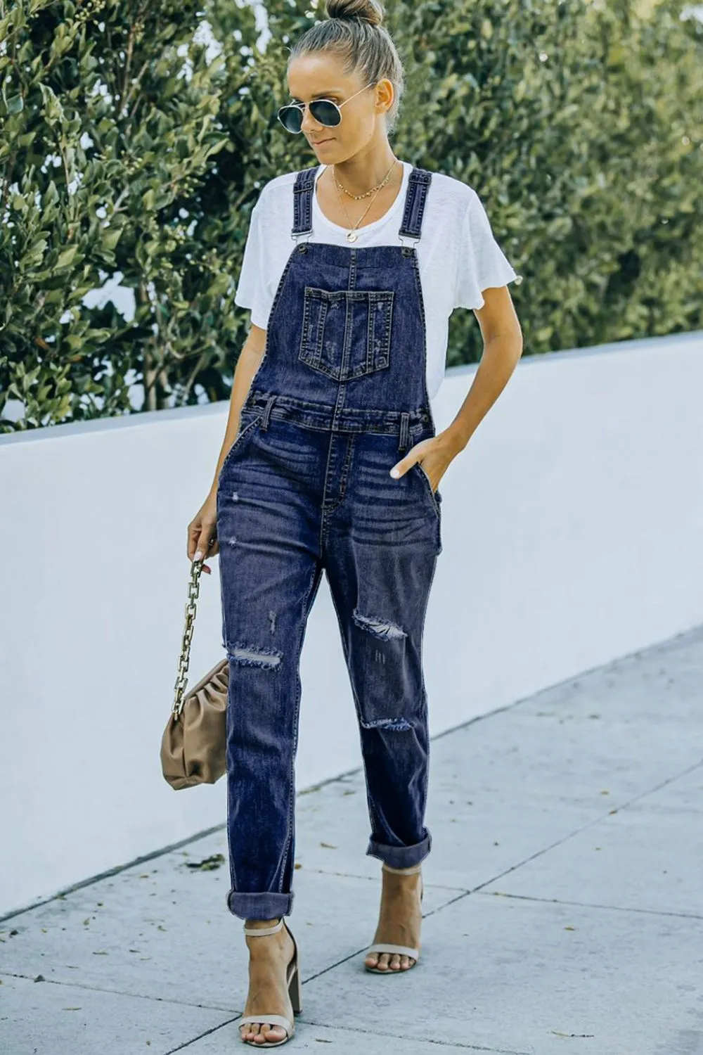 Jessie Distressed Denim Overalls