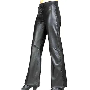 Ladies Leather "Sandra" Pants Lace Up Front