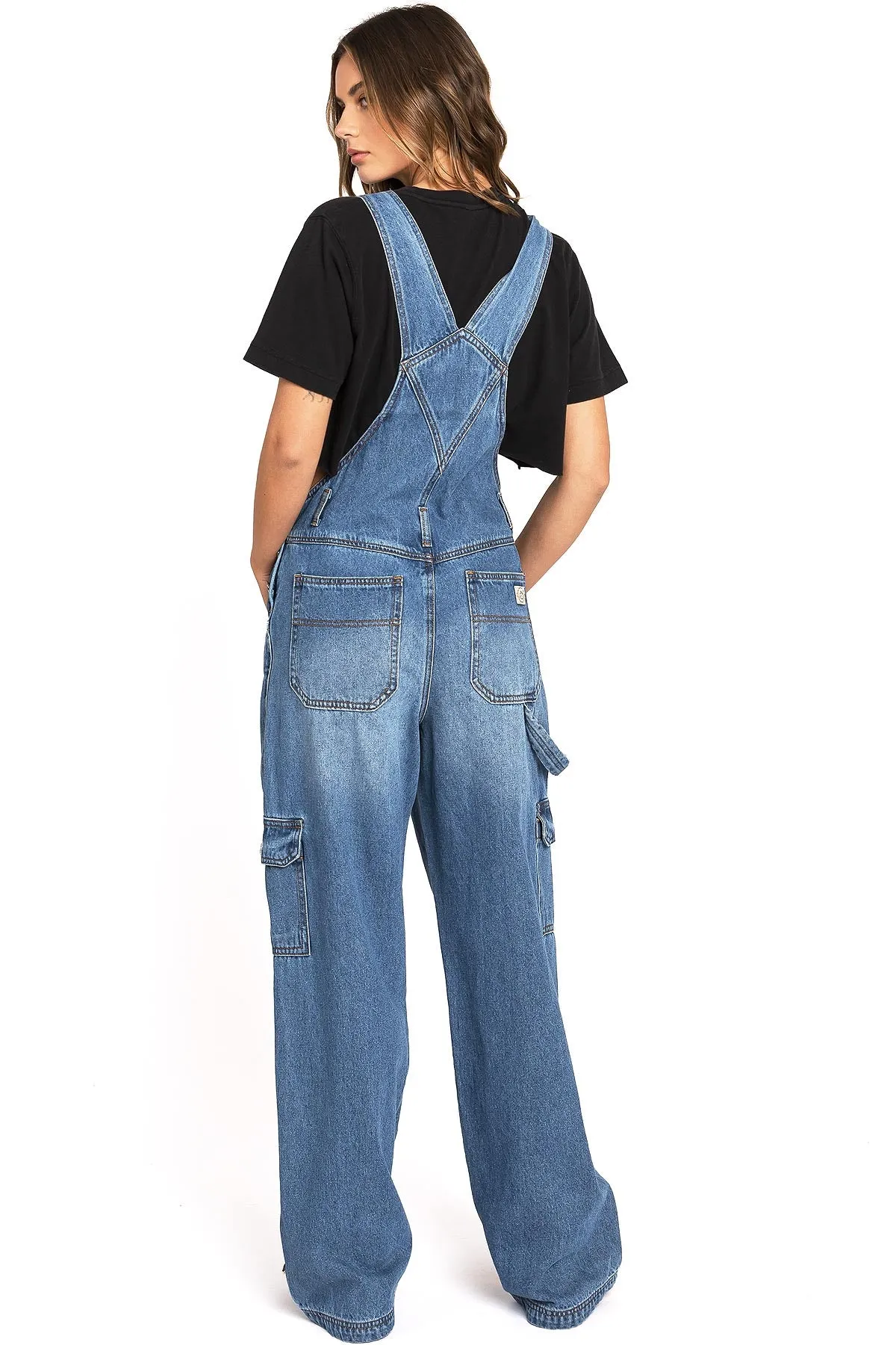 Lana Roux 90s Retro Dungaree Utility Cargo Denim Overalls