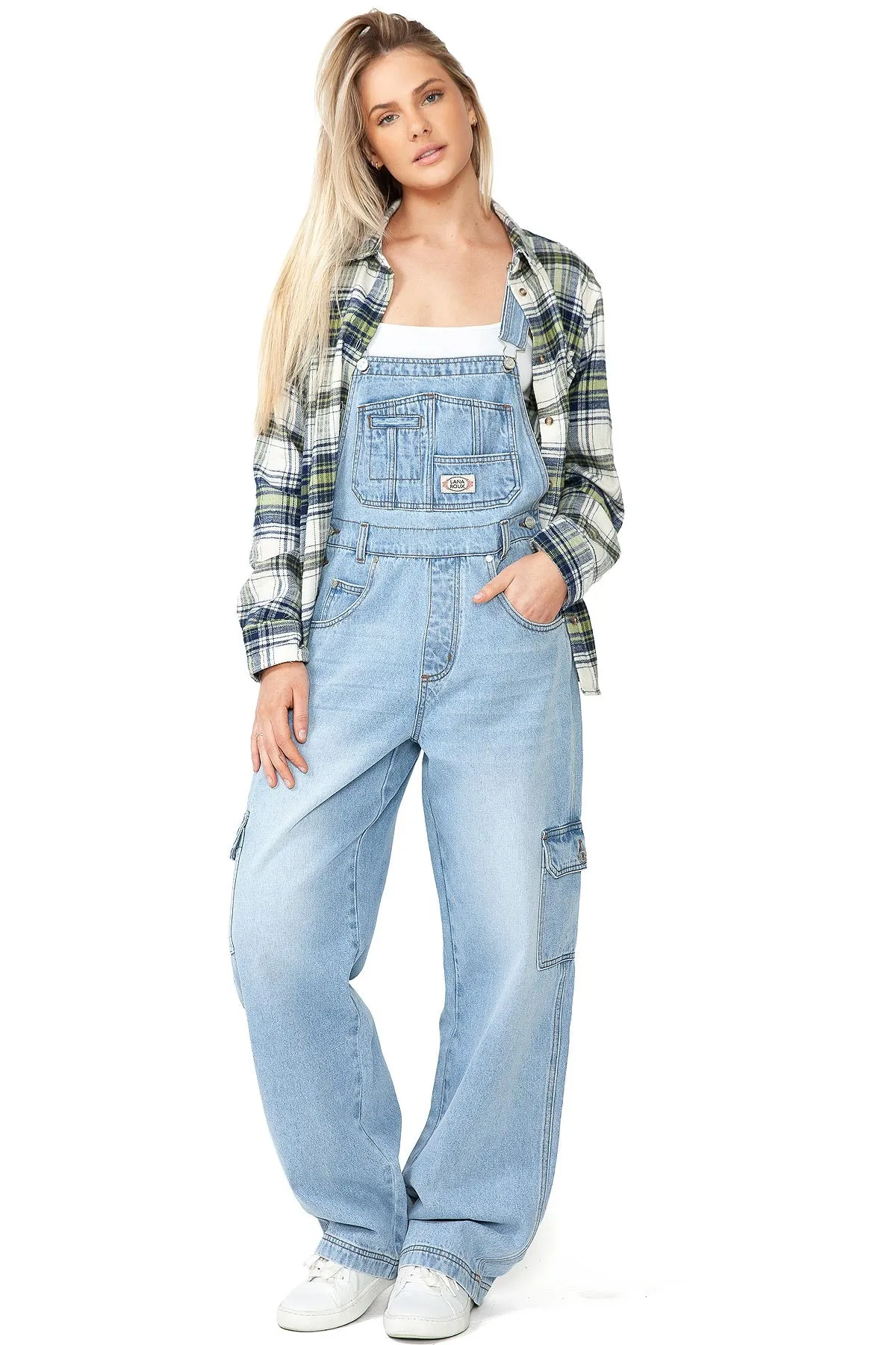 Lana Roux 90s Retro Dungaree Utility Cargo Denim Overalls