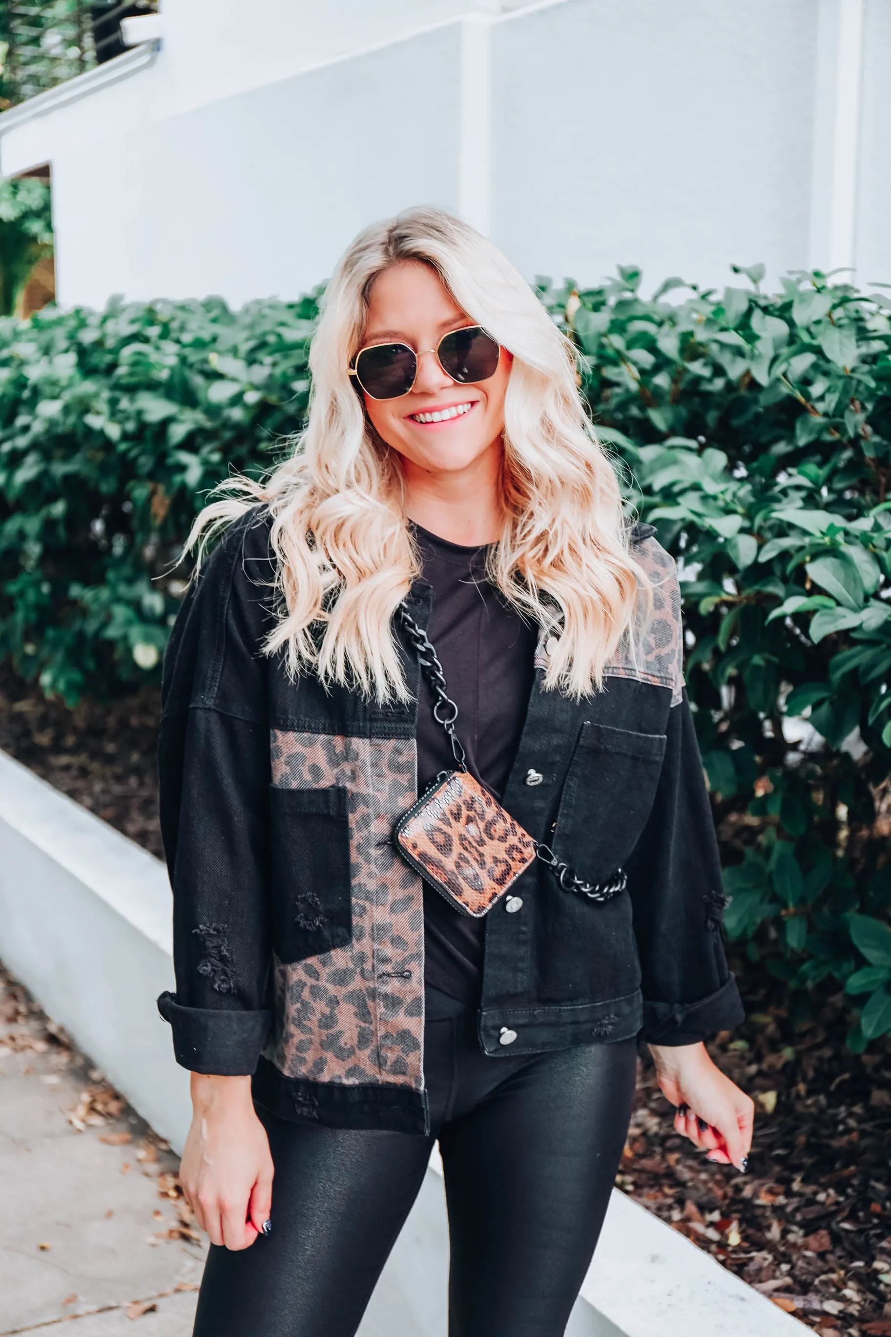 Leopard Patch Denim Jacket - Black