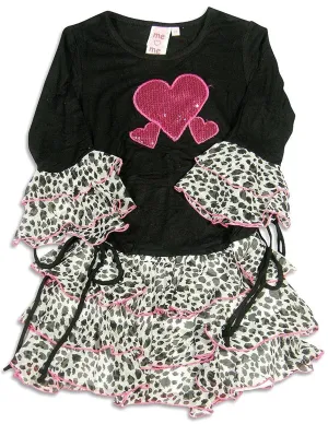 Me Me Me by Lipstik - Little Girls Long Sleeve Leopard Heart Dress