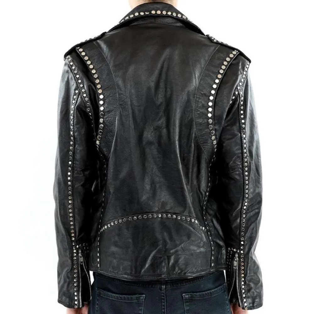 Men Studded Black Leather Party Jacket