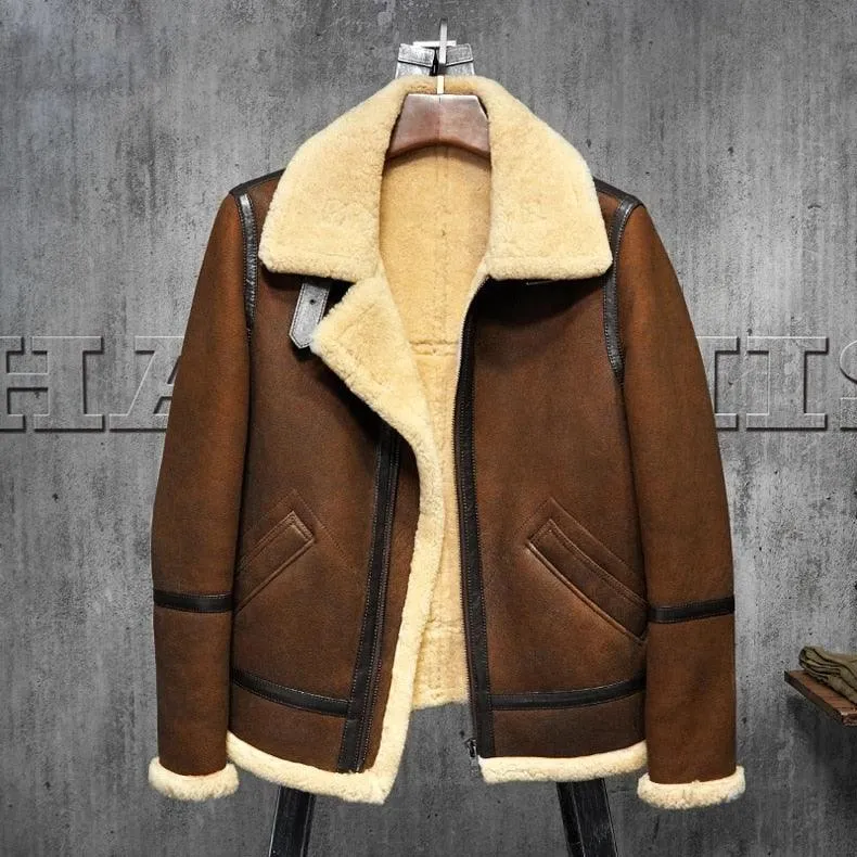 Men's Classic B3 Shearling Leather Jacket in Dark Brown