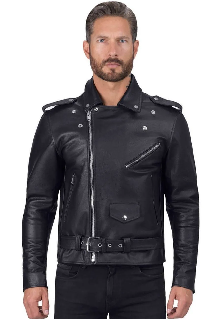 Men’s Classic Black Leather Biker Jacket