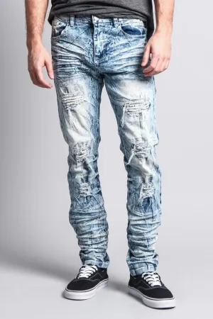 Men's Destroyed Light Acid Washed Denim Jeans