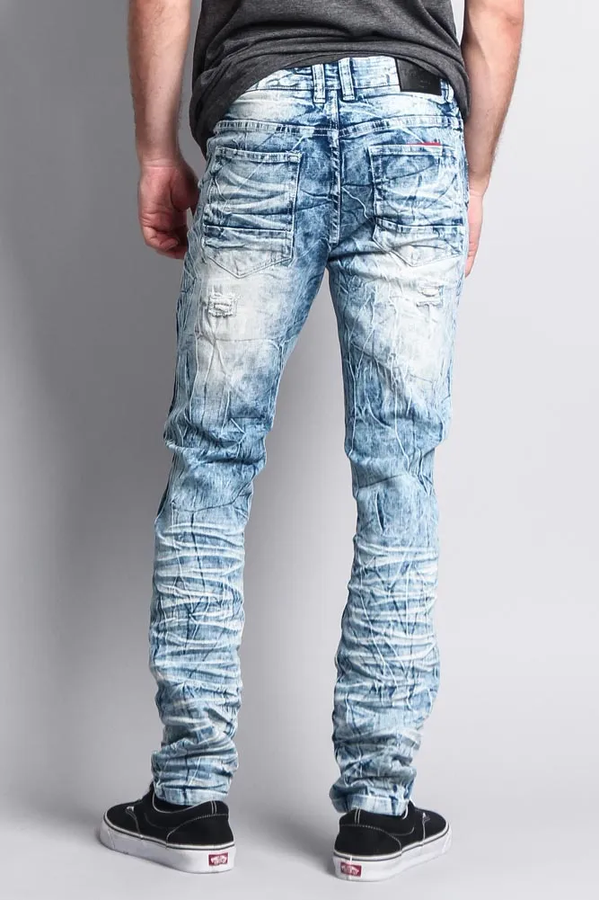 Men's Destroyed Light Acid Washed Denim Jeans