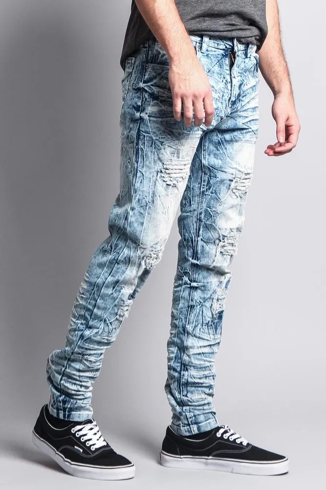 Men's Destroyed Light Acid Washed Denim Jeans