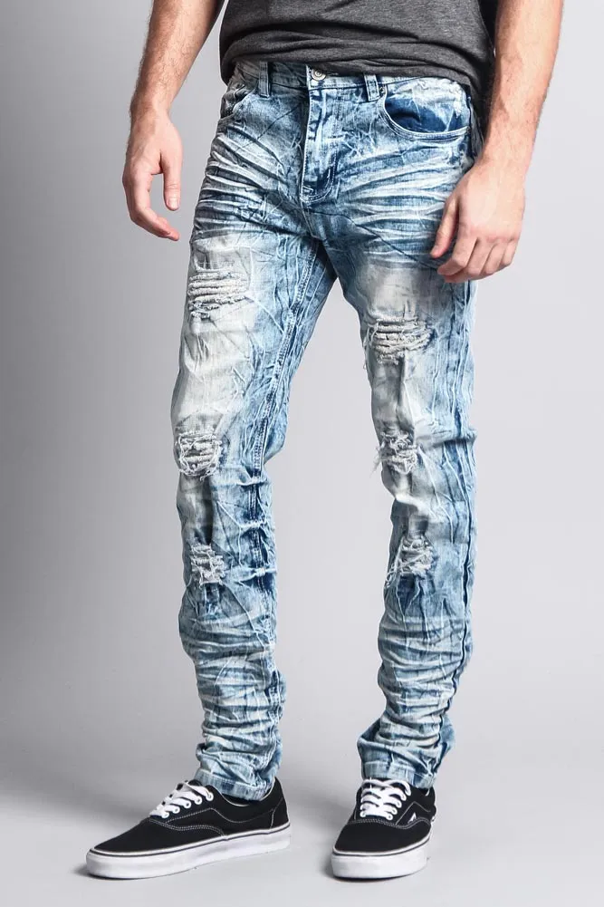 Men's Destroyed Light Acid Washed Denim Jeans