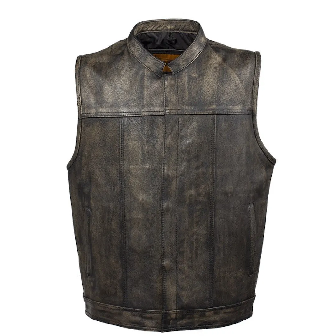 Mens Distressed Brown Naked Leather Motorcycle Club Vest