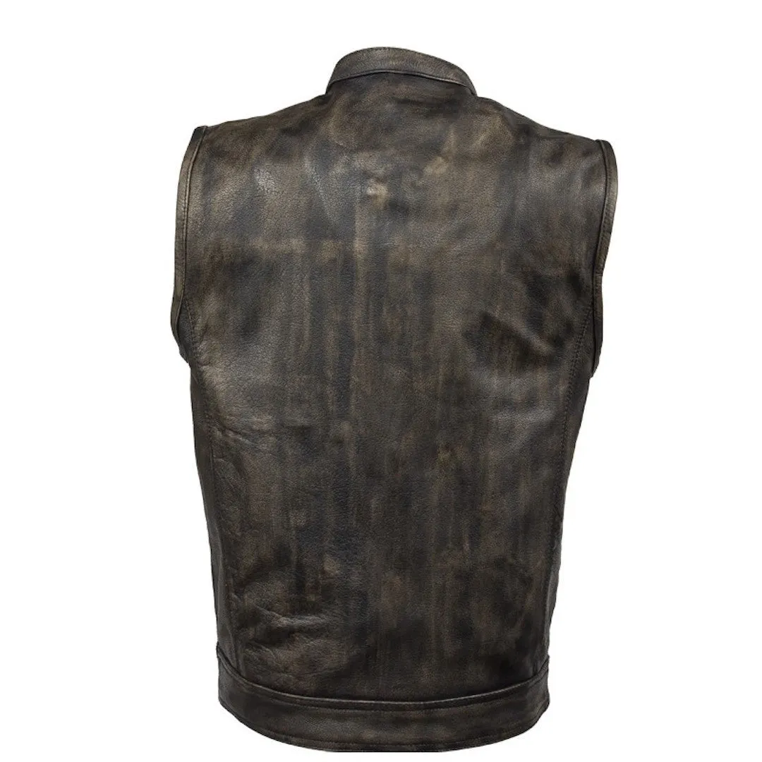 Mens Distressed Brown Naked Leather Motorcycle Club Vest