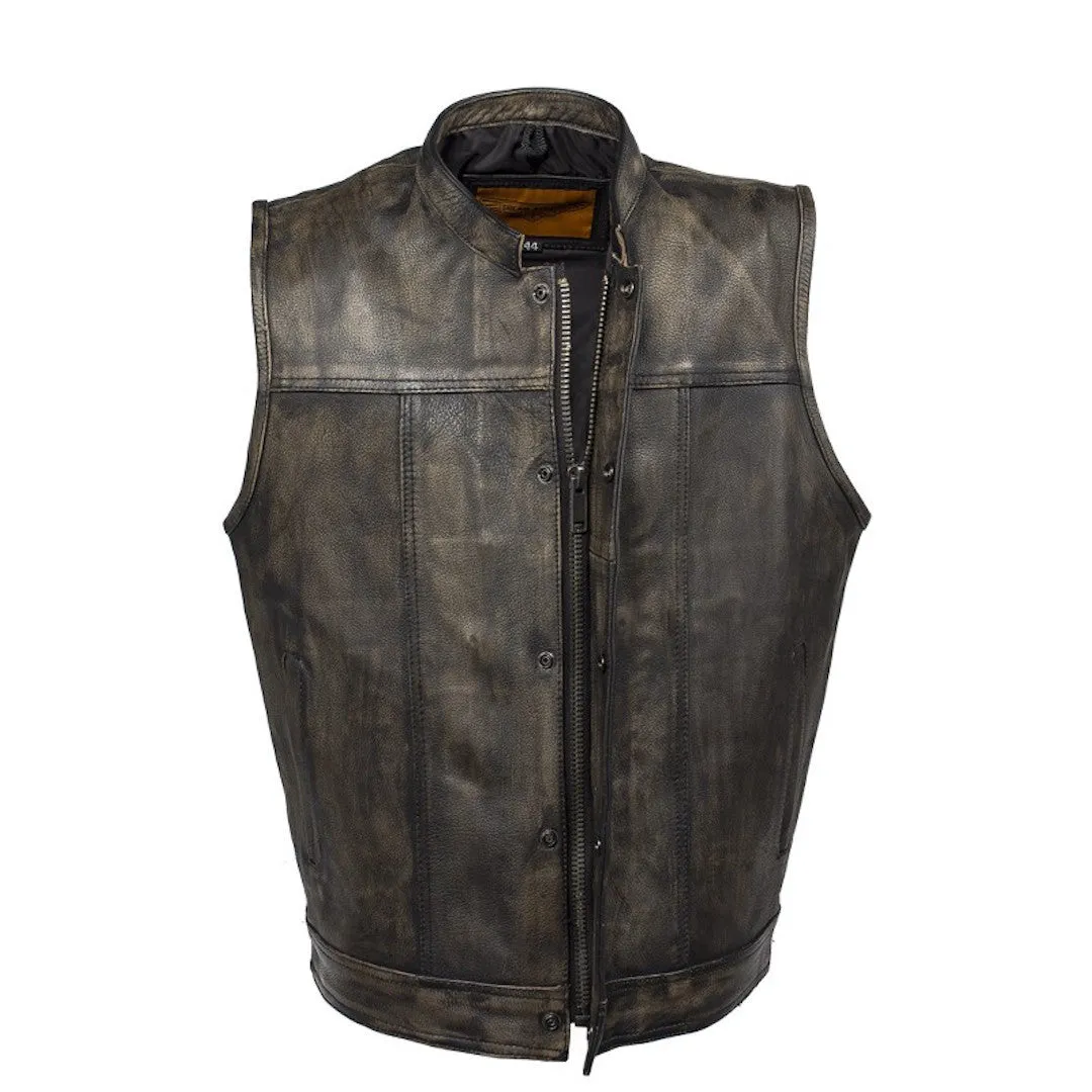 Mens Distressed Brown Naked Leather Motorcycle Club Vest